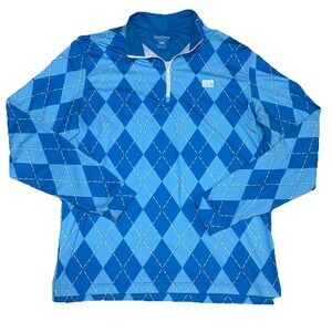 Good Good Golf Men's Large Long Sleeve Blue Argyle 1/4 Zip Pullover